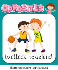 Opposite words for to attack and to defend illustration