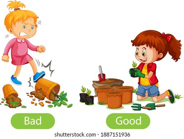 Opposite words with bad and good illustration