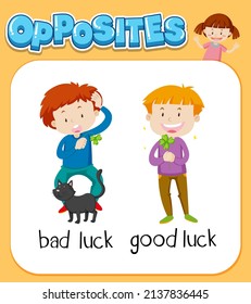 Opposite words for bad luck and good luck illustration