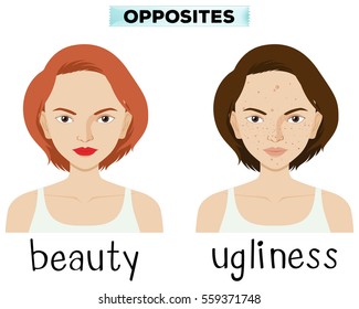 Opposite words for beauty and ugliness illustration