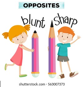 Opposite words for blunt and sharp illustration