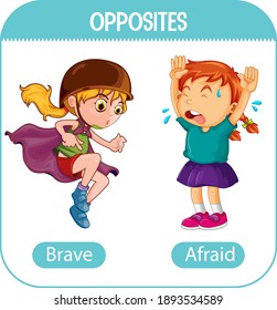 Opposite words with brave and afraid  illustration