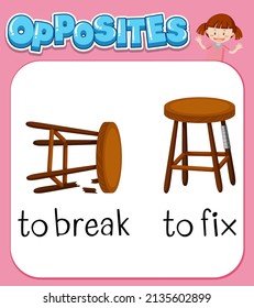 Opposite words for to break and to fix illustration