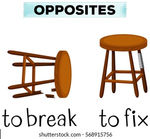 Opposite words for break and fix illustration