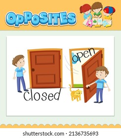 Opposite words for closed and open illustration