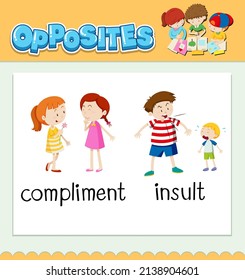 Opposite words for compliment and insult illustration