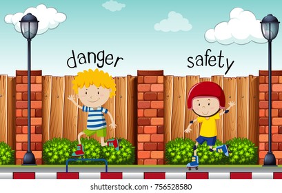 Opposite words for danger and safety illustration