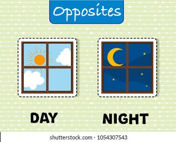 Opposite words for day and night illustration