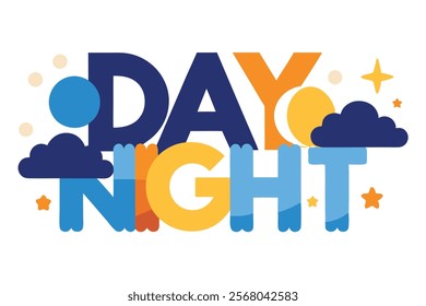 Opposite Words with Day and Night - Vector Illustration.vector image of opposite words featuring day and night. Perfect for educational, design, or creative projects.