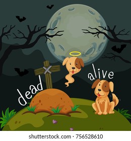 Opposite words for dead and alive illustration