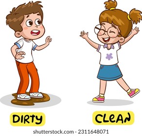 Opposite words for dirty and clean cartoon vector