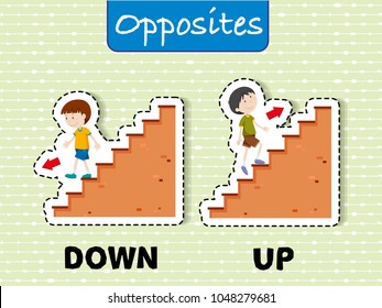 Opposite words for down and up illustration