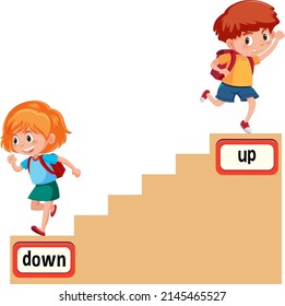 Opposite words for down and up illustration