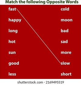 Opposite words example, worksheet for kindergarten, new pattern 