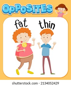 Palabras opuestas para ilustración delgada y grasa