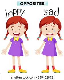 Opposite Words With Happy And Sad Illustration