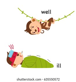 Opposite words ill and well vector illustration