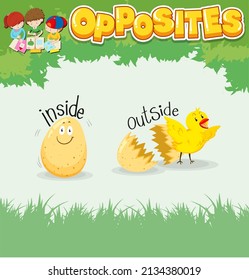 Palabras opuestas para ilustración interior y exterior