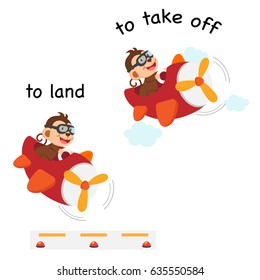 Opposite words to land and to take off vector illustration