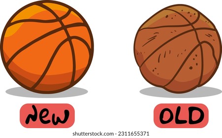 Opposite words for new and old cartoon vector