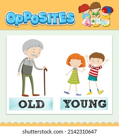 Opposite words for old and young illustration