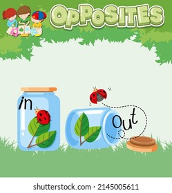 Opposite words for in and out  illustration