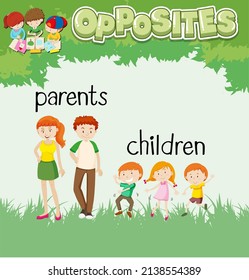 Opposite words for parents and children  illustration