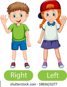 Opposite words with right and left illustration