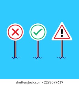 Opposite words right wrong and disclaimer signs. Flat icon vector illustration