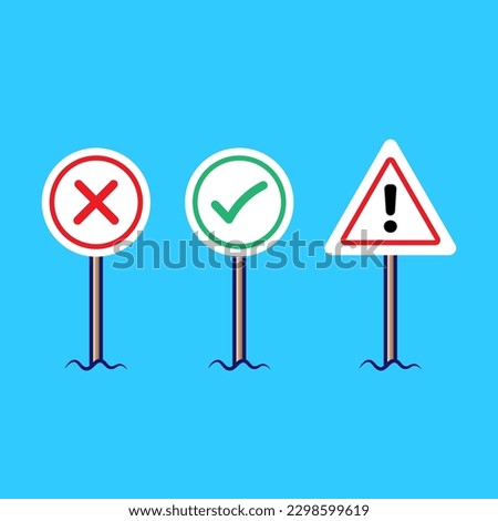 Opposite words right wrong and disclaimer signs. Flat icon vector illustration