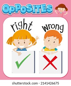 Opposite words for right and wrong illustration