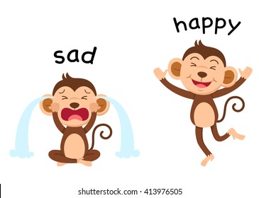Opposite words sad and happy vector illustration