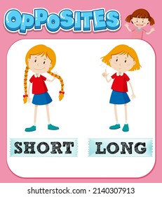 Opposite words for short and long illustration