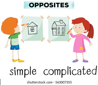 Opposite words for simple and complicated illustration