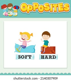 Opposite words for soft and hard  illustration