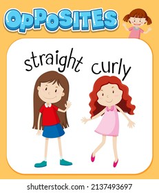 Opposite words for straight and curly illustration