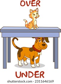 Opposite words for under and over cartoon vector