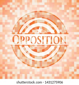 Opposition abstract emblem, orange mosaic background