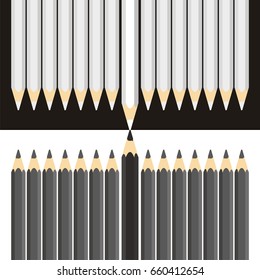 Opposition or competitor concept. Red and and black pencils are opposed to each other. Vector
