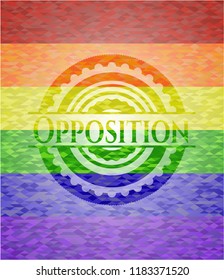 Opposition emblem on mosaic background with the colors of the LGBT flag