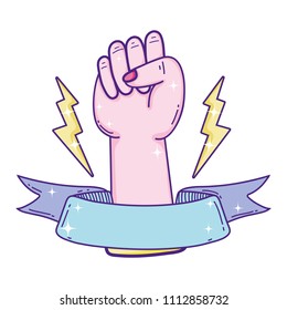 opposition hand protest with thunders and ribbon