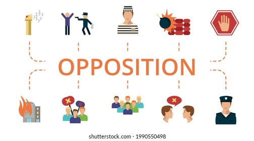 Opposition icon set. Contains editable icons protest theme such as arrested, arson, police and more.