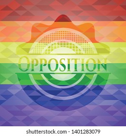 Opposition on mosaic background with the colors of the LGBT flag