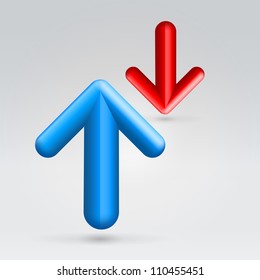 Opposition of red and blue arrows over light background