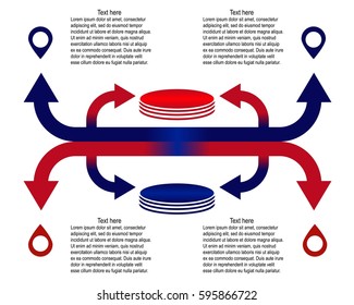Opposition of red and blue arrows over light background.Useful for the development of the sign, infographics, postcards, leaflets, brochures, prints, books and graphic design posters.