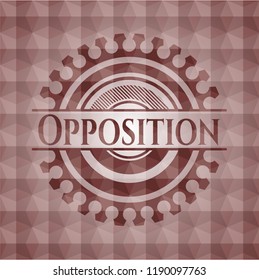 Opposition red seamless emblem with geometric pattern background.