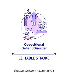 Oppositional defiant disorder concept icon  Mental disorder in children abstract idea thin line illustration  Isolated outline drawing  Editable stroke  Arial  Myriad Pro  Bold fonts used