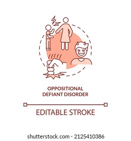 Oppositional defiant disorder terracotta concept icon  Disruptive behavior in child abstract idea thin line illustration  Isolated outline drawing  Editable stroke  Arial  Myriad Pro  Bold fonts used