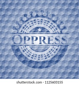 Oppress blue emblem with geometric pattern.