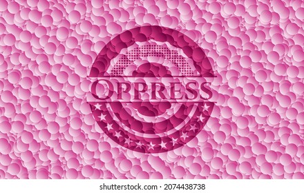 Oppress pink emblem with bubbles background. Vintage. Vector Illustration. Detailed. 